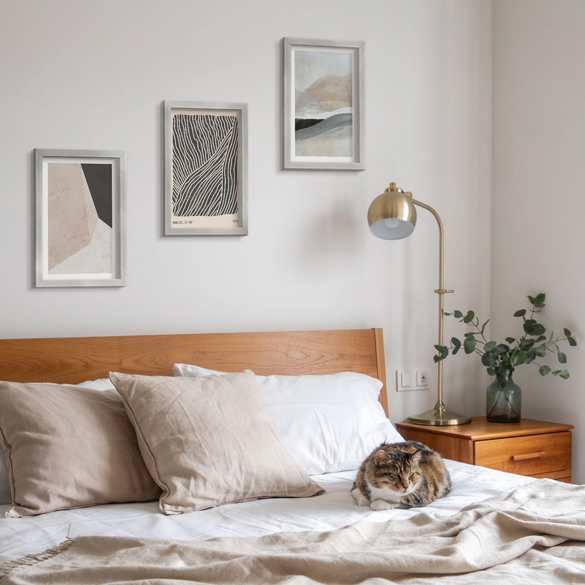 BILDER SET 3er Set - 20x30 cm Silberner Rahmen - Abstrakte Muster in Beige und Grau - Silberfarben, Kunststoff (20/30cm) - TULUP