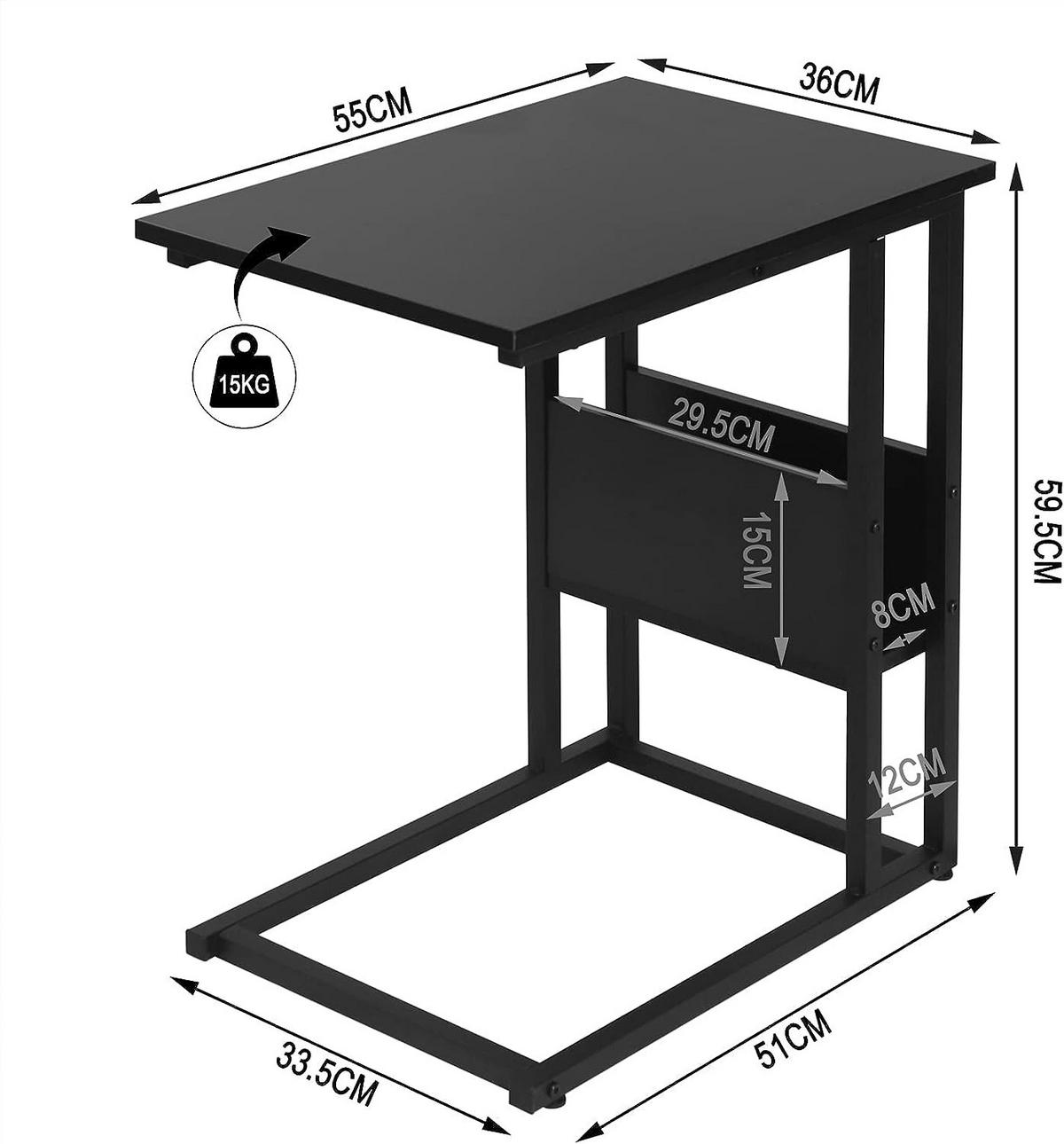 BEISTELLTISCH 55x36x59,5cm(BxTxH), Schwarz - Schwarz, Holzwerkstoff/Metall (36/55/59.5cm) - Woltu