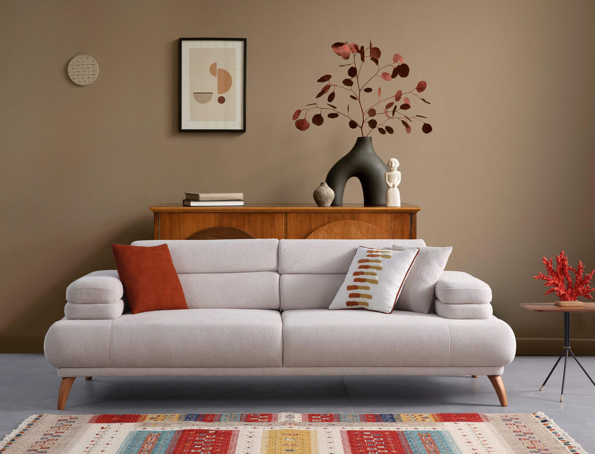 3 Sitzer SOFA Sevda Bouclé Creme - Creme, Holz/Textil (240/80/103cm)