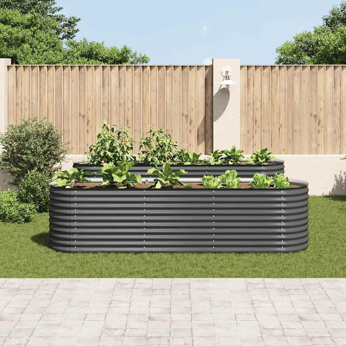 RUNDES Hochbeet für Garten BLUMO | Verzinkter Stahl | 320x80x81cm, Grau - Grau, Metall (320/81/80cm) - DELUKE