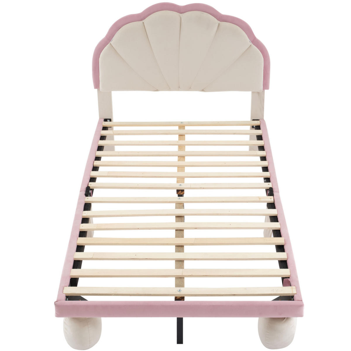 KINDERBETT 90/200 cm mit mehrfarbiger LED-Beleuchtung, Wellenkopfteil und Samtbezug, Beige/Rosa - Weiß, Textil (90/200cm) - Redom
