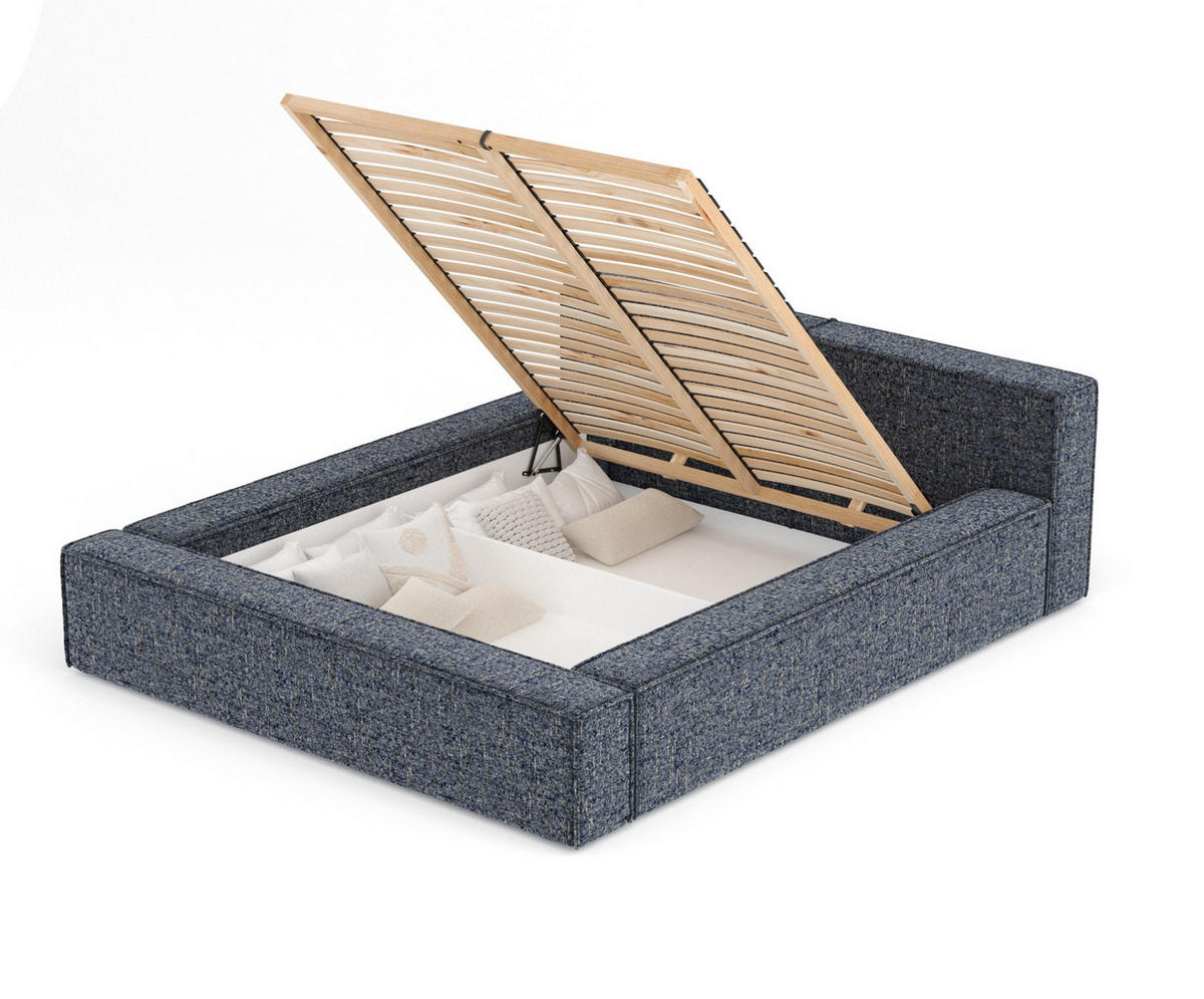 POLSTERBETT Voliera Marineblau 200/200 cm im Webstoff - Birkefarben/Schwarz, Holz/Holzwerkstoff (200/200cm) - Maison de Reve