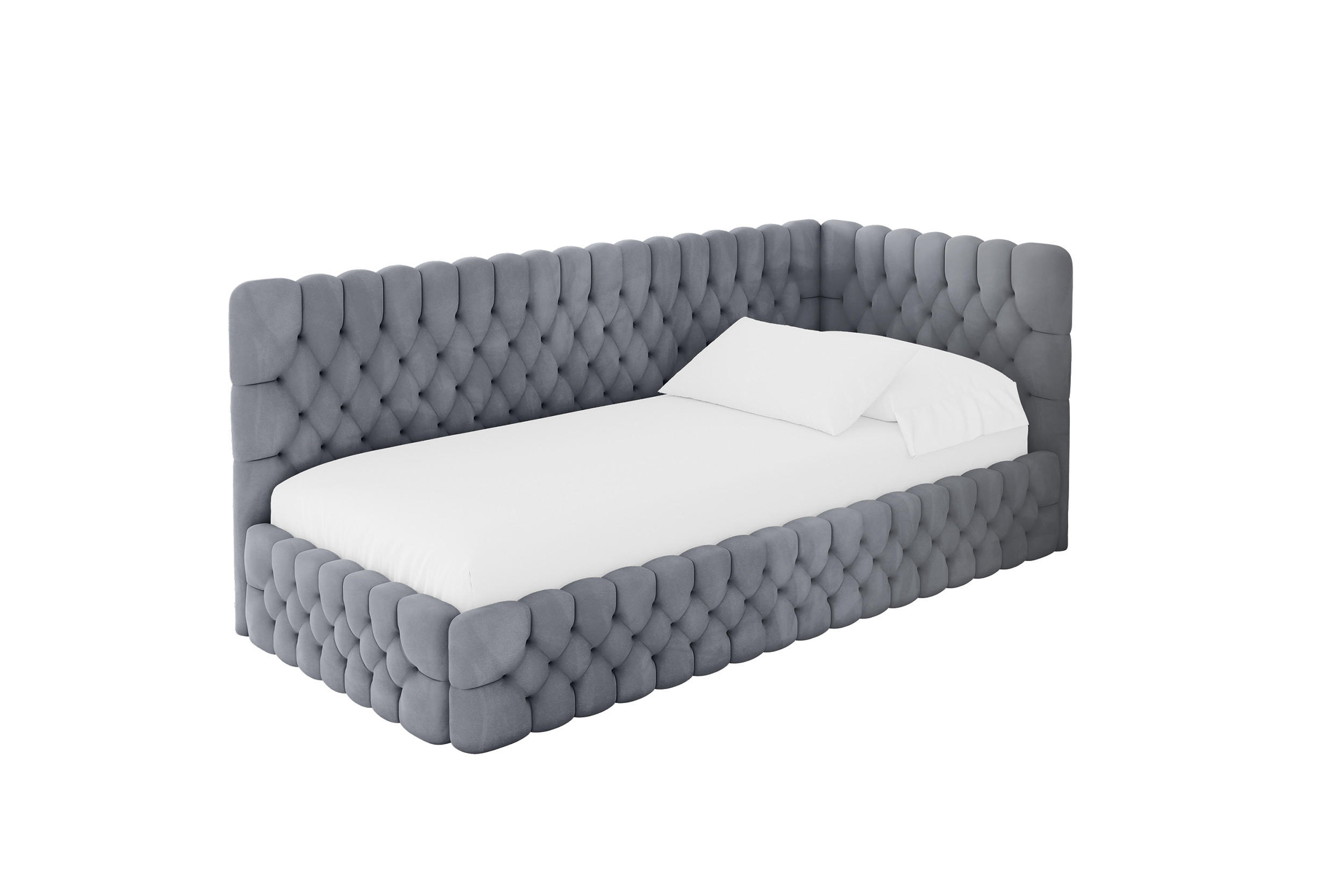 EINZELLBETT Jugendbett mit Bettkasten und Matratze H3/H4, Links - MULY 80x200 Grau - Grau, Holzwerkstoff/Textil (80/200cm) - ALTDECOR