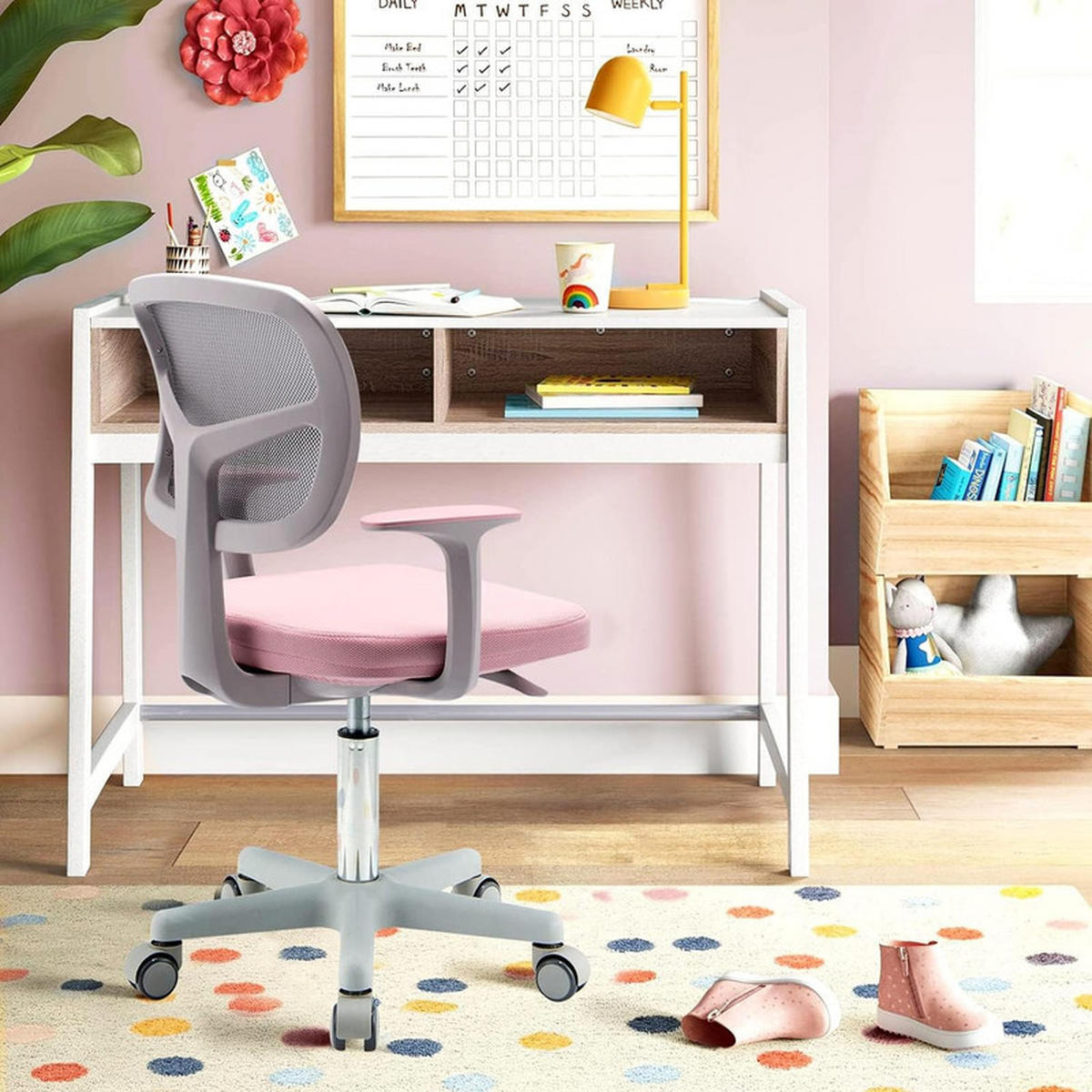 KINDER‑BÜROSTUHL 360°drehbar rosa - Pink, Kunststoff (54/80/54cm) - COSTWAY