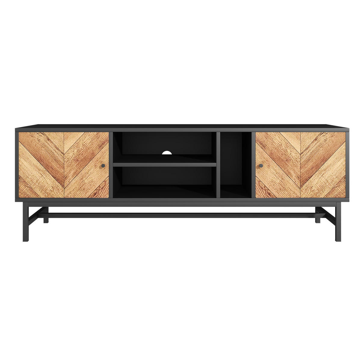 LOWBOARD 150/38/55 cm in Schwarz und Holzoptik mit 2 Türen und 3 Fächern - Hellbraun, Holzwerkstoff (150/55/38cm) - Flora Grace