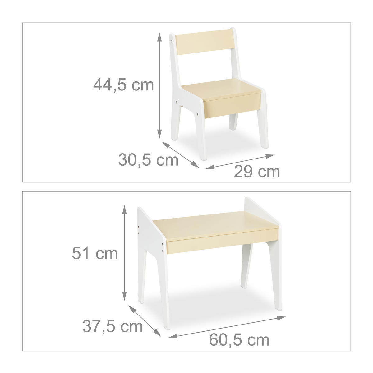 KINDERSITZGRUPPE - Beige, Holzwerkstoff (60.5/51/37.5cm) - Relaxdays