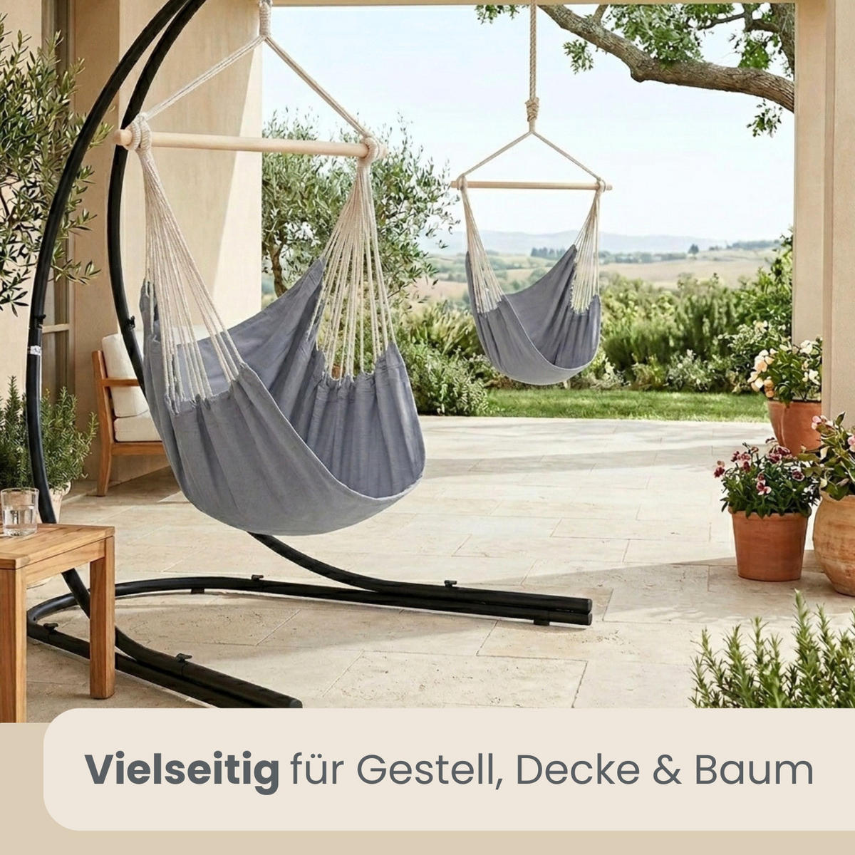 XXL HÄNGESESSEL 185/130 cm Belastbar bis 150 kg Grau - Grau, Textil (130/155/185cm) - Amanka