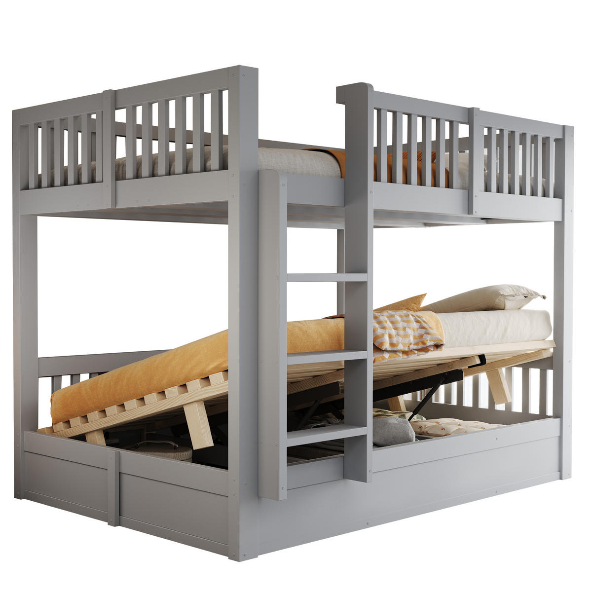 KINDER-ETAGENBETT 140*200 aus Massivholz mit Stauraum, Grau - Grau, Holz (140/200cm) - FLIEKS