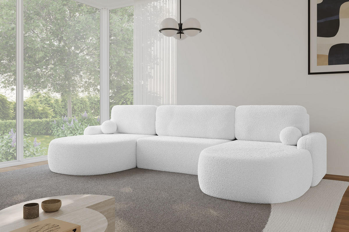 WOHNLANDSCHAFT mit Schlaffunktion und Bettkasten LIRA-U - 335x172x89 Weiß - Weiß, Holzwerkstoff/Textil (335/89/172cm) - ALTDECOR