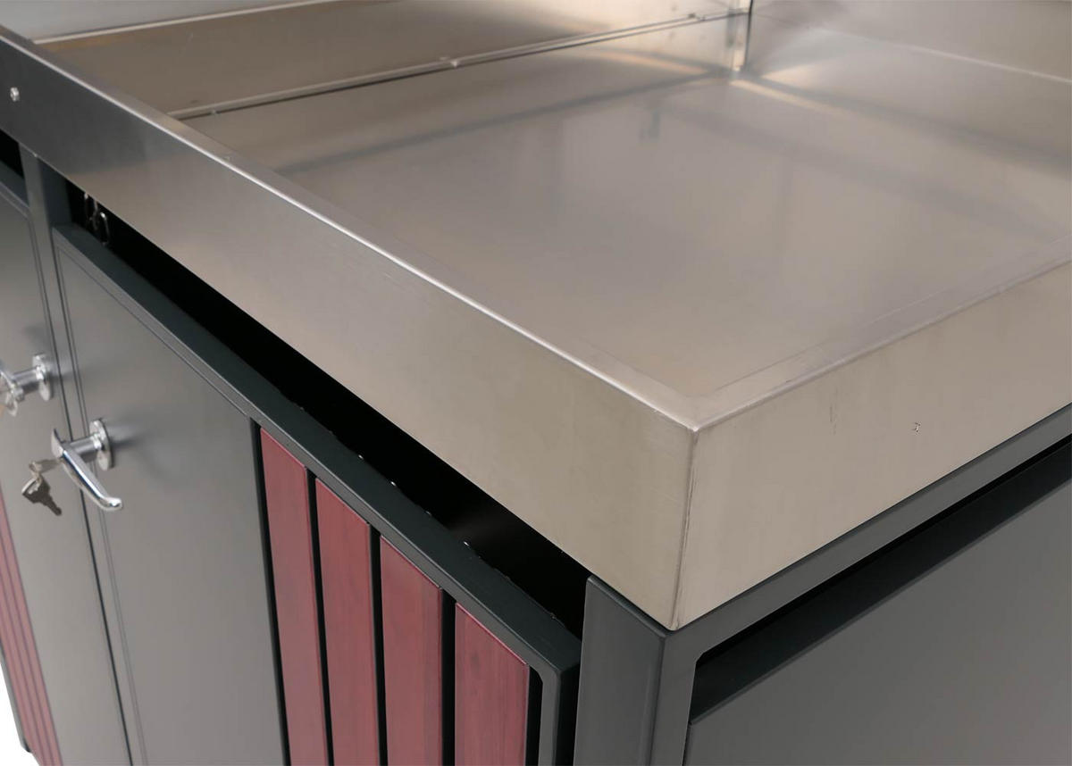 MÜLLTONNENBOX 2er mit Pflanzkasten HxBxT 125x132x84cm Anthrazit Holzoptik dunkel - Anthrazit, Metall (132/125/84cm) - PROREGAL