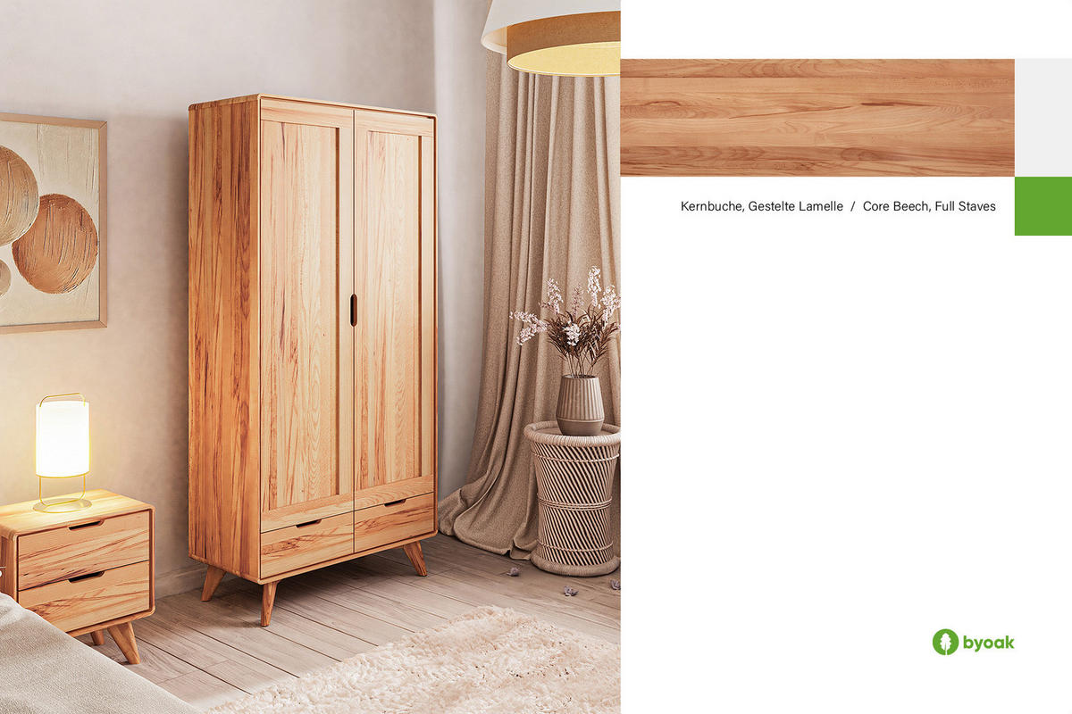 GREG KLEIDERSCHRANK Kernbuche - Kernbuche, Holz (90/180/45cm) - byoak