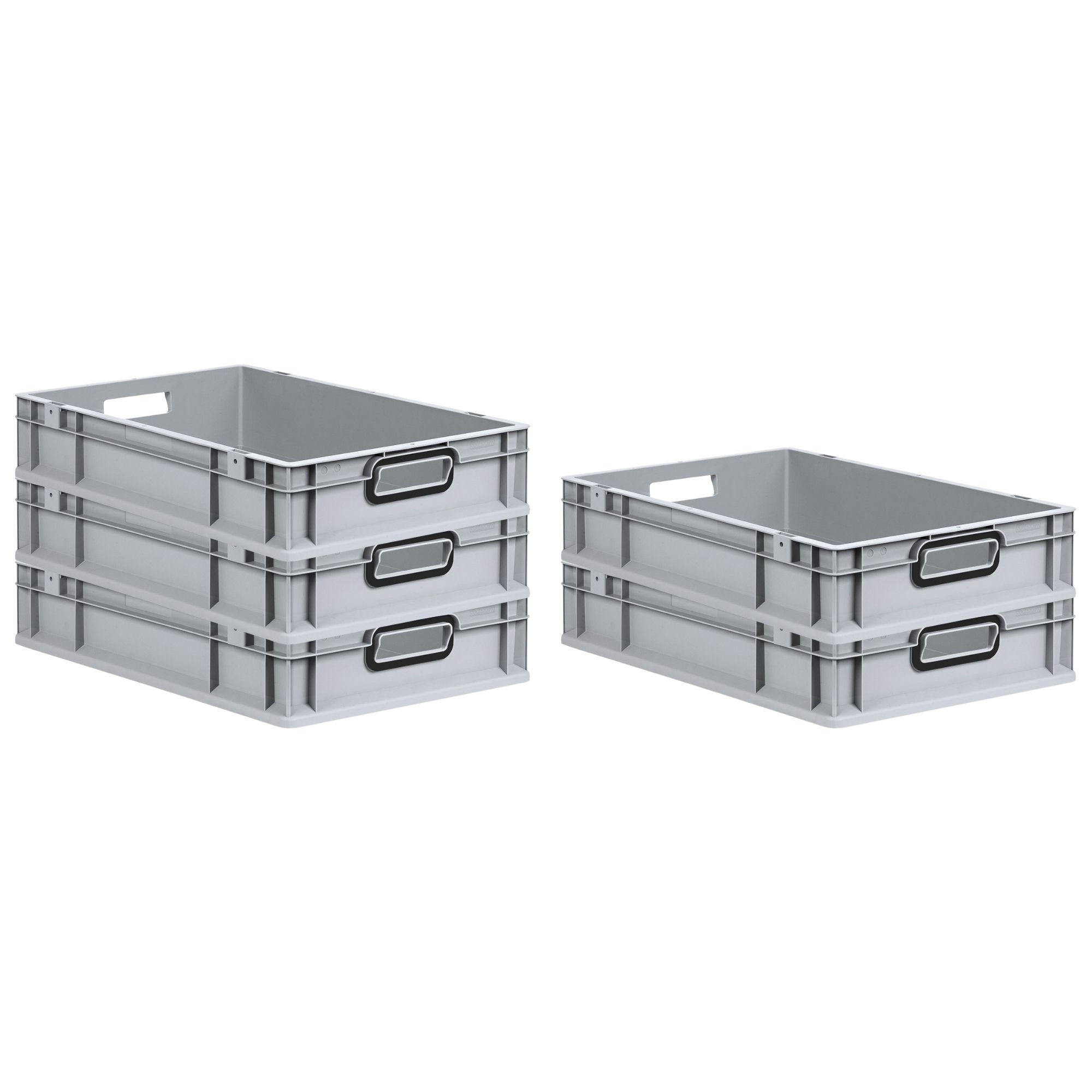 EUROBOX 5x NextGen Color 12x40x60 cm 23 Liter Griffe schwarz offen, Grau - Schwarz/Grau, Kunststoff (40/12/60cm) - PROREGAL