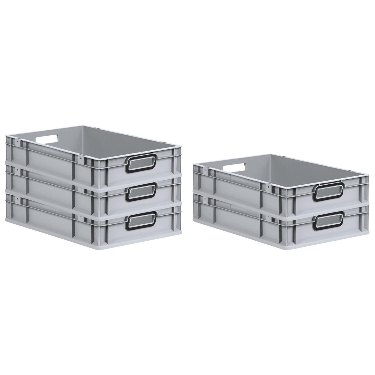 EUROBOX 5x NextGen Color 12x40x60 cm 23 Liter Griffe schwarz offen, Grau - Schwarz/Grau, Kunststoff (40/12/60cm) - PROREGAL