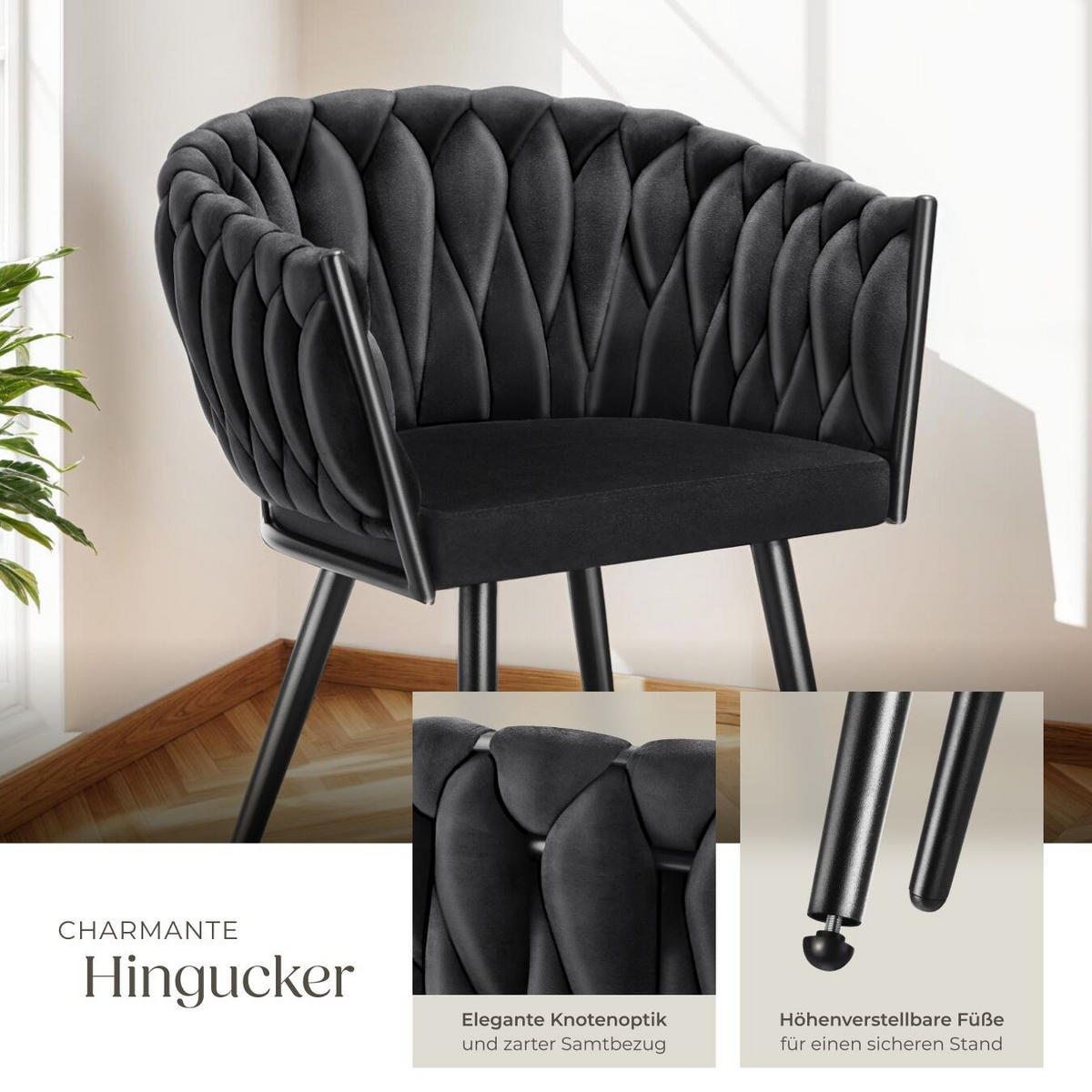 ESSZIMMERSTUHL 6er Set Astano 60 5 x 55 x 75 cm schwarz - Schwarz, Textil (60.5/75/55cm) - tectake