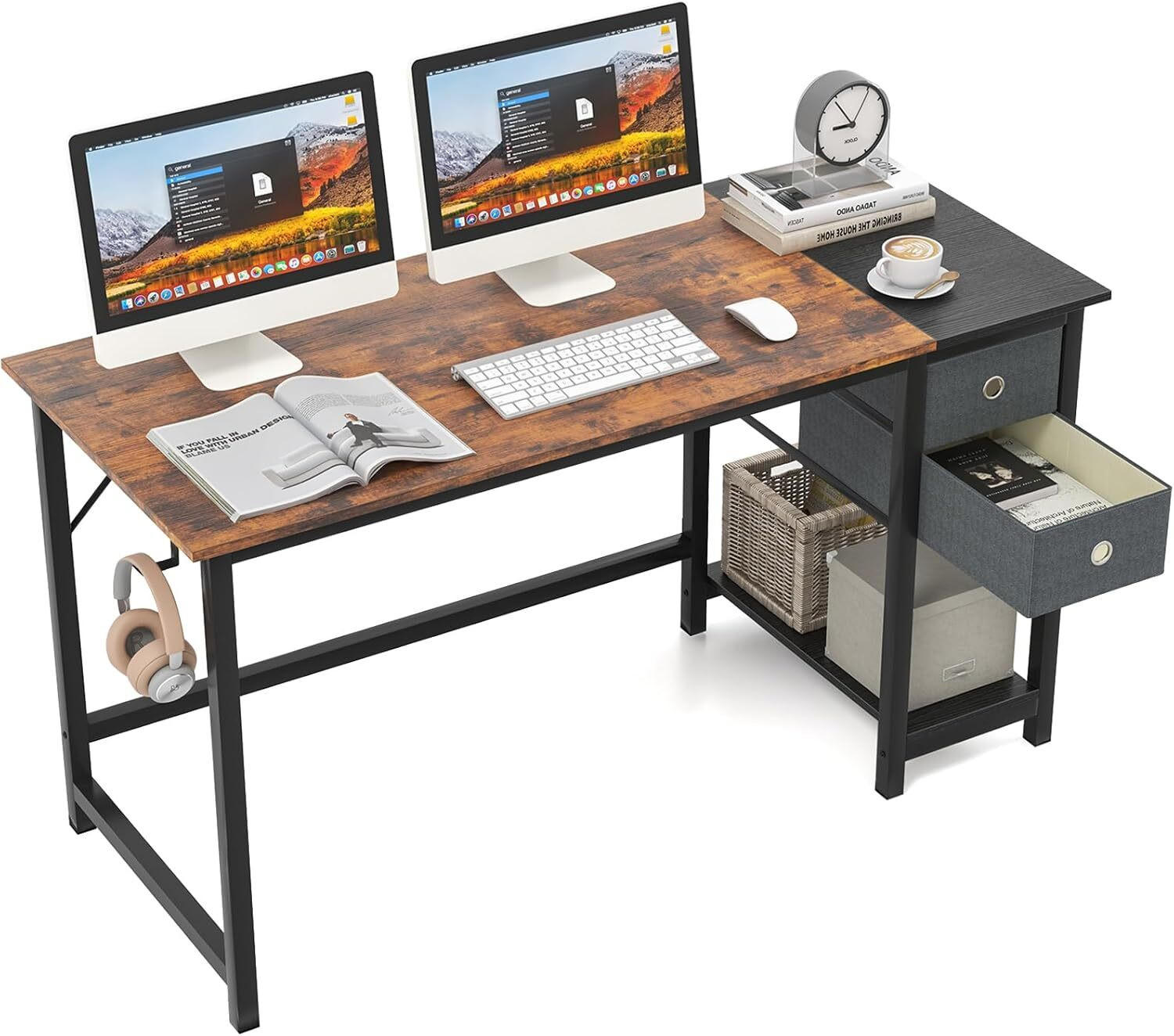 SKRIVBORD 75 cm brun - Brun, Trä (60/140/75cm) - COSTWAY