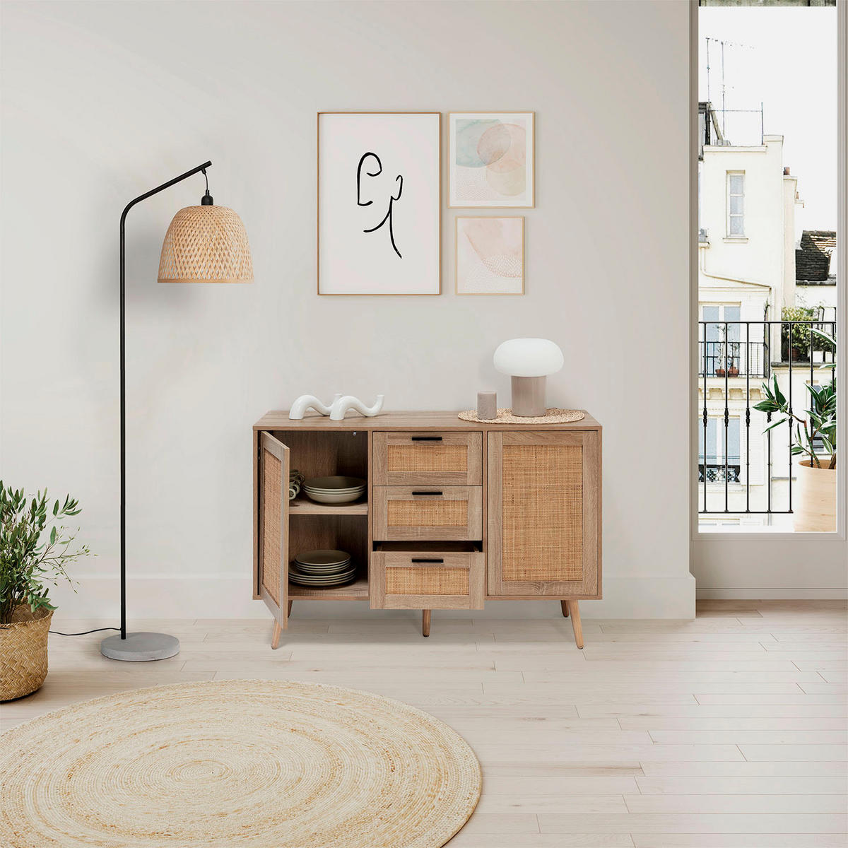 SIDEBOARD Dalia 3 Schubladen 2 Eichentüren - Honigeiche, Holzwerkstoff (120/81/40cm)