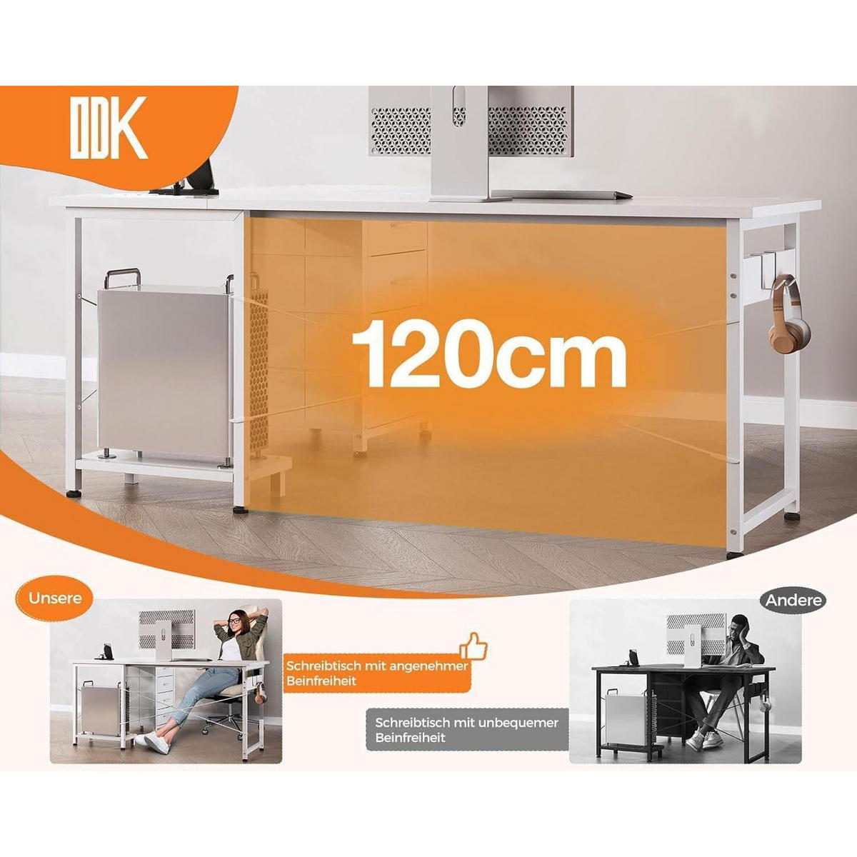 ECKSCHREIBTISCH mit Steckdose und USB 155 x 110 cm Weiß - Weiß, Metall (110/155/76cm)