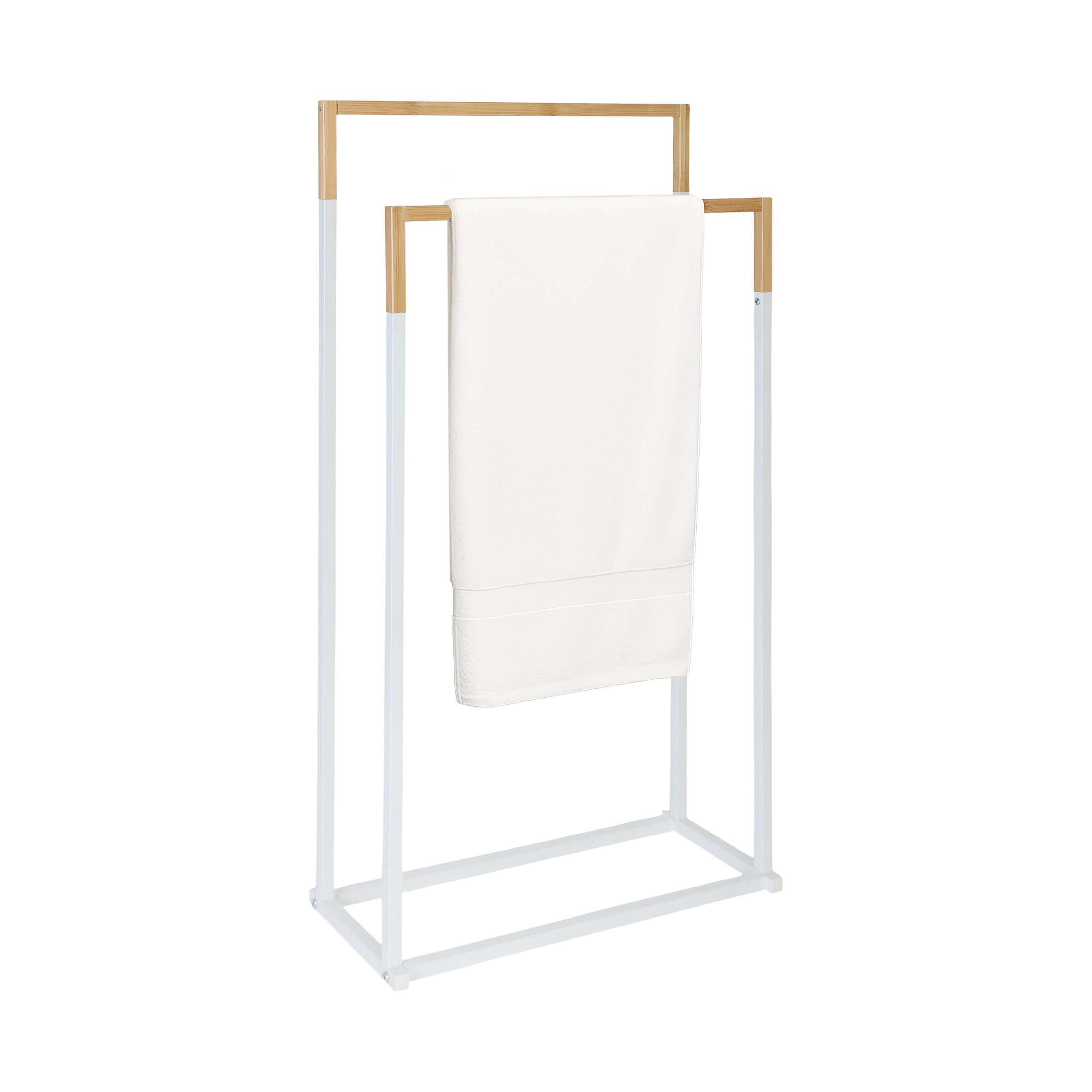 HANDDUKSST&Auml;LL Vit metall bambu 2 st&auml;nger 86/44/21 cm