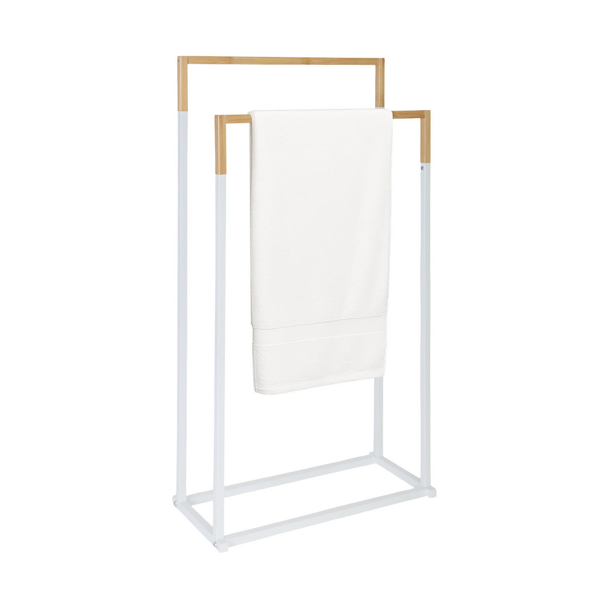 VEŠIAK na osušky - biela, kov/drevo (44/86/21cm) - Relaxdays