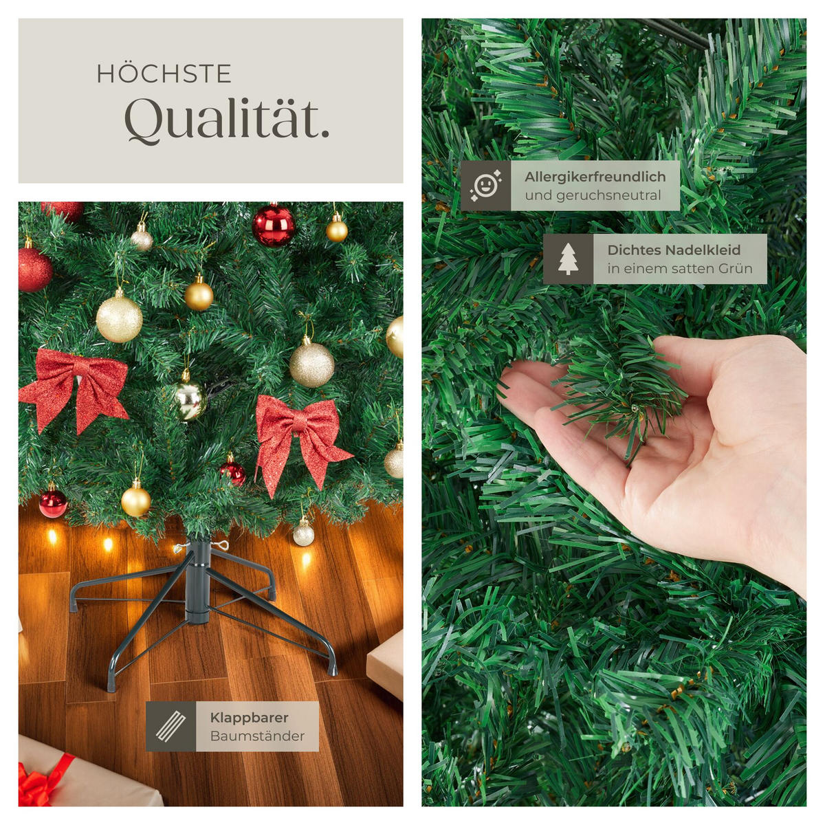 WEIHNACHTSBAUM Dasher, pulverbeschichteter Metallständer mit Kunststoffkappen , grün - Grün, Kunststoff (210cm) - tectake