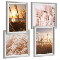 BILDER SET 4er Set - 50x50 cm & 40x60 cm Silberner Rahmen - Boho-Grasfeld-Sonnenuntergang - Silberfarben, Kunststoff (50/50cm) - TULUP