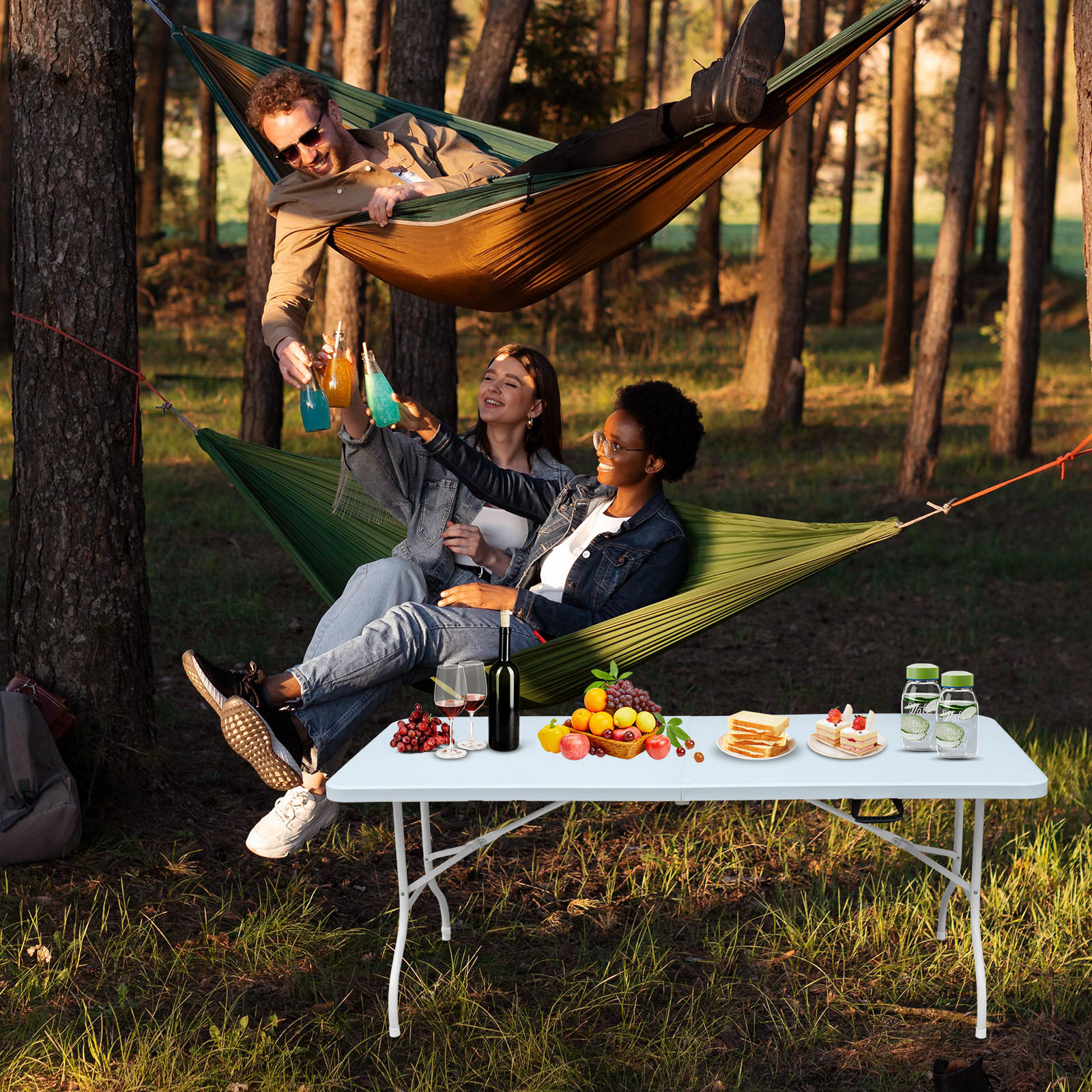 Thumbnail - ComfortXL Klapptisch, Blau, Kunststoff, 73.6x73.6x180 cm, Gartenmöbel, Gartentische, Gartentische