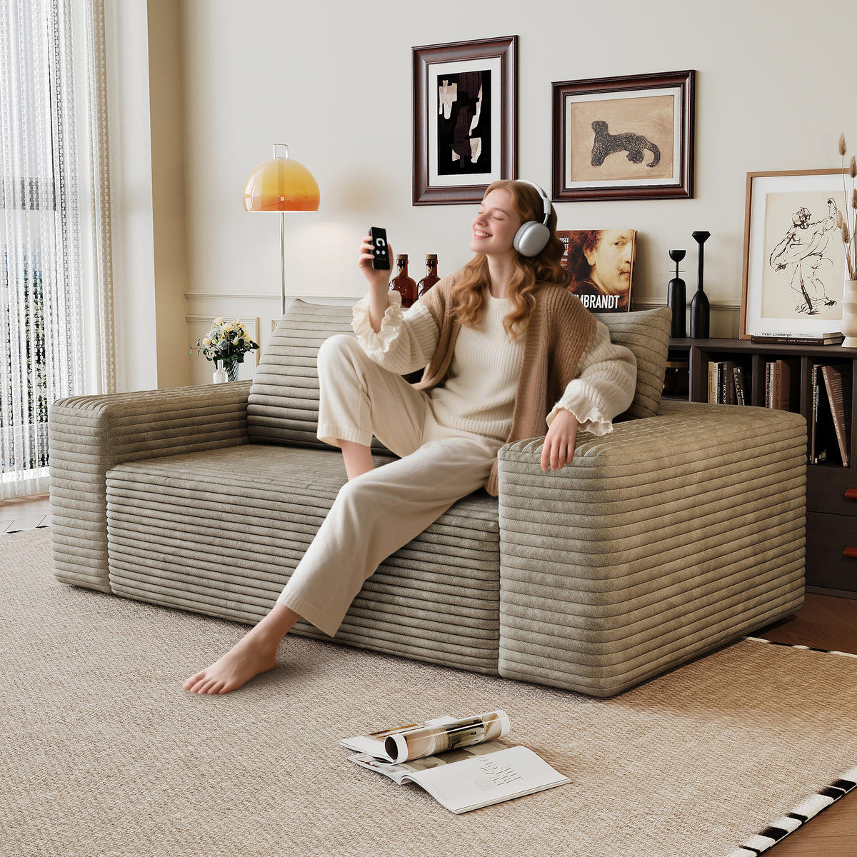 2-SITZER-SOFA DE-34704 Boneless-Modul Camel - Sandfarben, Textil (90/83/180cm) - ComfortXL