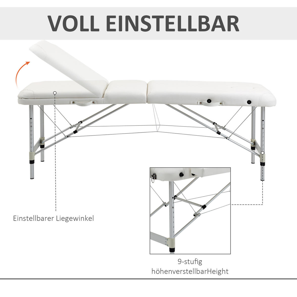 MASSAGELIEGEN, Aluminium, Weiß - Weiß, Metall (60/84/215cm) - HOMCOM
