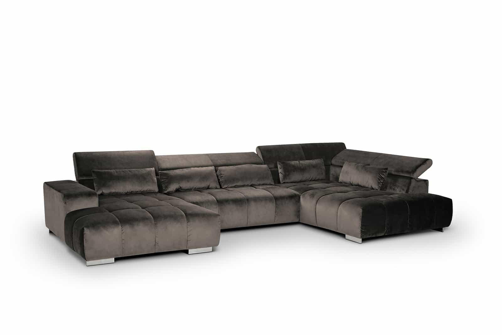 WOHNLANDSCHAFT XXL mit verstellbaren Kopflehnen, Velvet-Stoff - Silberfarben, Textil/Metall (225/73/409cm) - Cotta