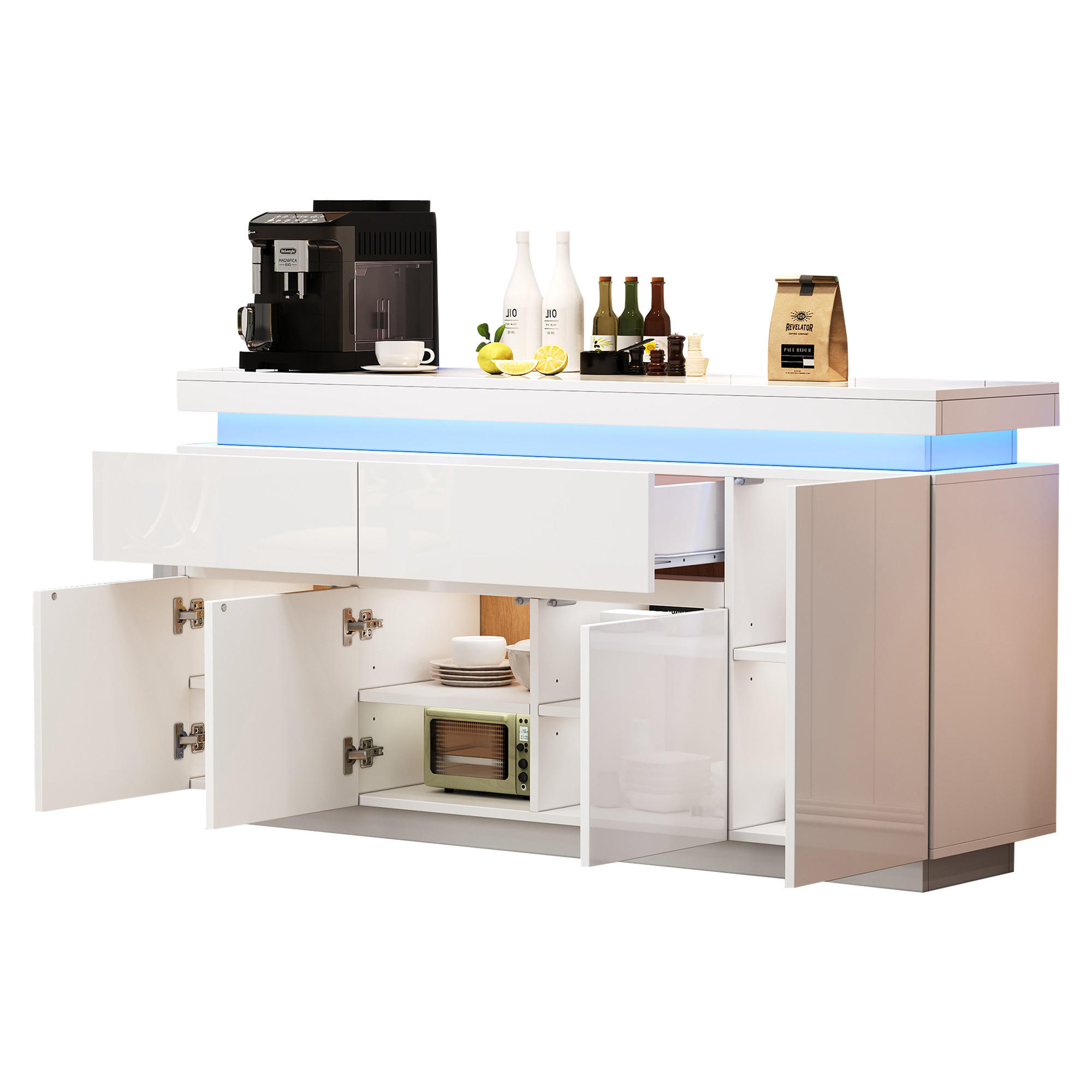 SIDEBOARD Weiß mit Hochglanz‑Oberfläche und App‑gesteuerter LED 140 × 35 × 72,5 cm - Weiß, Holzwerkstoff (140/72.5/35cm) - Luhomfu