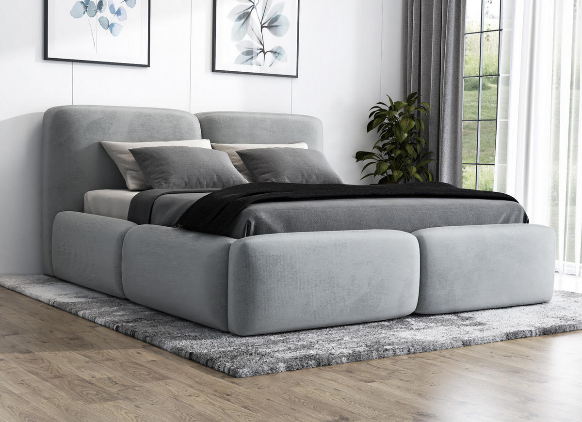 POLSTERBETT OLKE 90x200 Hellgrau - Hellgrau, Textil (90/200cm) - A&J MöbelLand