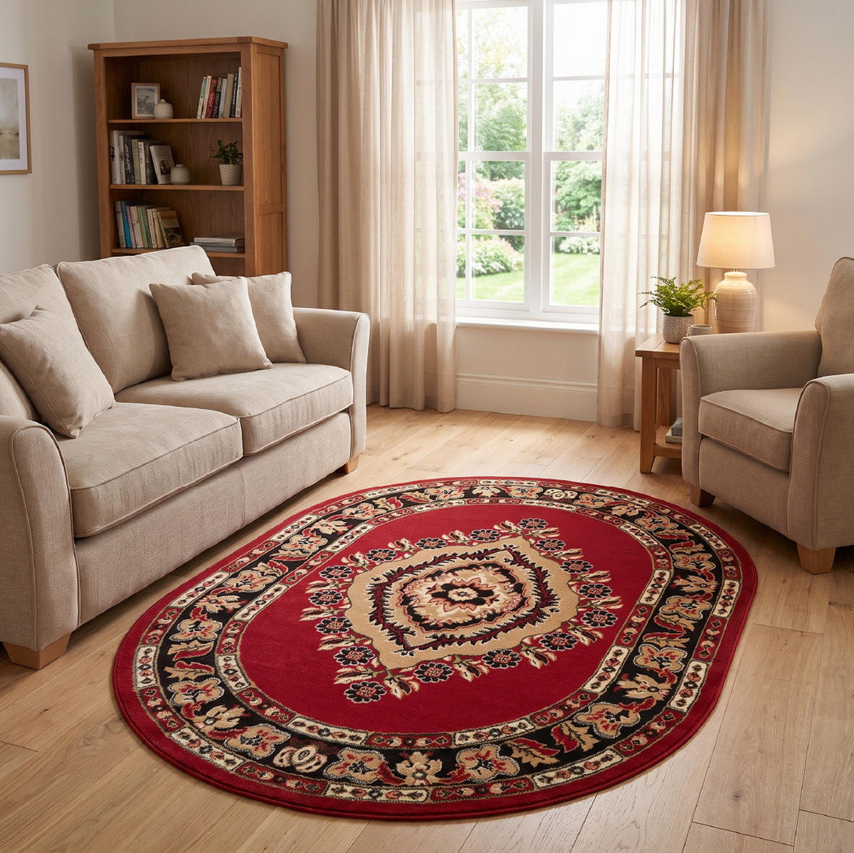 TEPPICH ATLAS oval rot beige medaillon 140/200 cm - Rot, Textil (140/200cm) - Tapiso