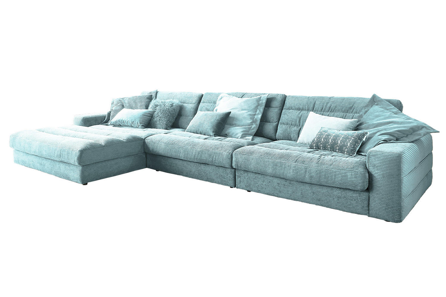 ECKSOFA XL LANA Hellblau Cord - Schwarz/Hellblau, Textil (416/205cm) - KAWOLA
