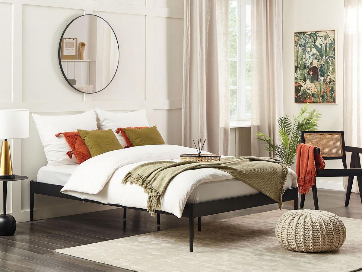 BETT mit Lattenrost 140/200 cm Schwarz Vaurs - Schwarz, Metall (140/200cm) - Beliani