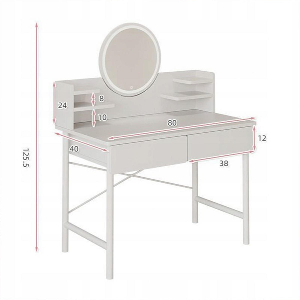 SCHMINKTISCH, weiß 40/80/125,5 cm - Weiß, Holzwerkstoff (40/125.5/80cm)