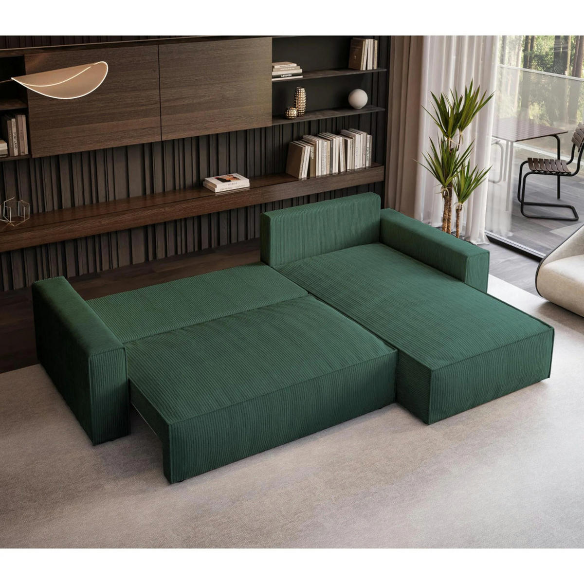 ECKSOFA Parys L dunkelgrün - Dunkelgrün/Schwarz, Kunststoff/Textil (290/185cm) - Beautysofa