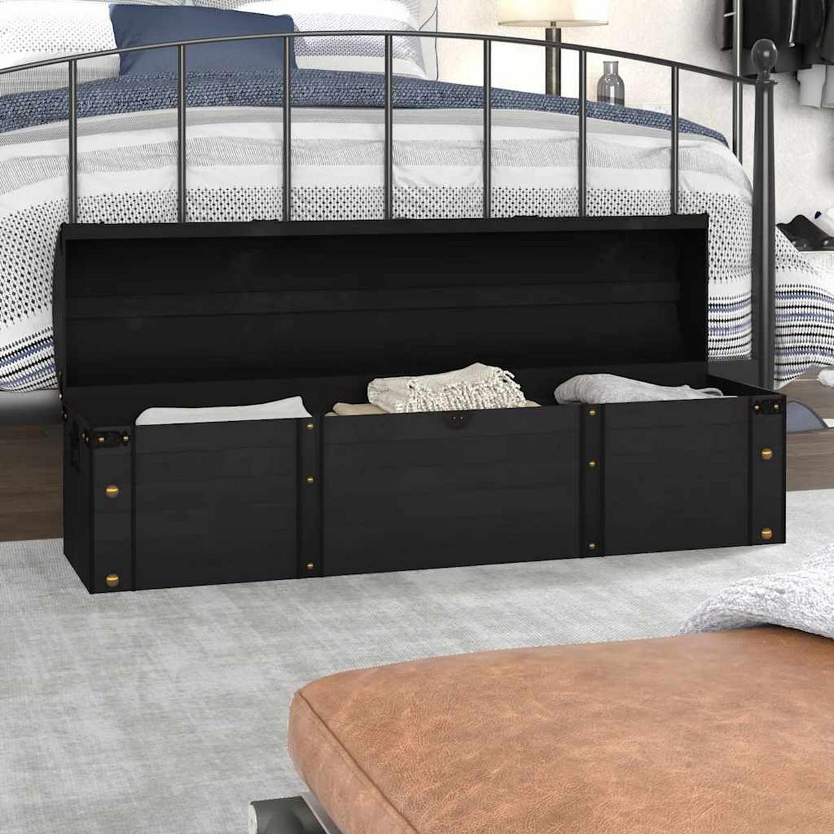 AUFBEWAHRUNGSTRUHE Massivholz Vintage-Stil 120/30/40 Cm - Schwarz, Holz (120/40/30cm) - vidaXL