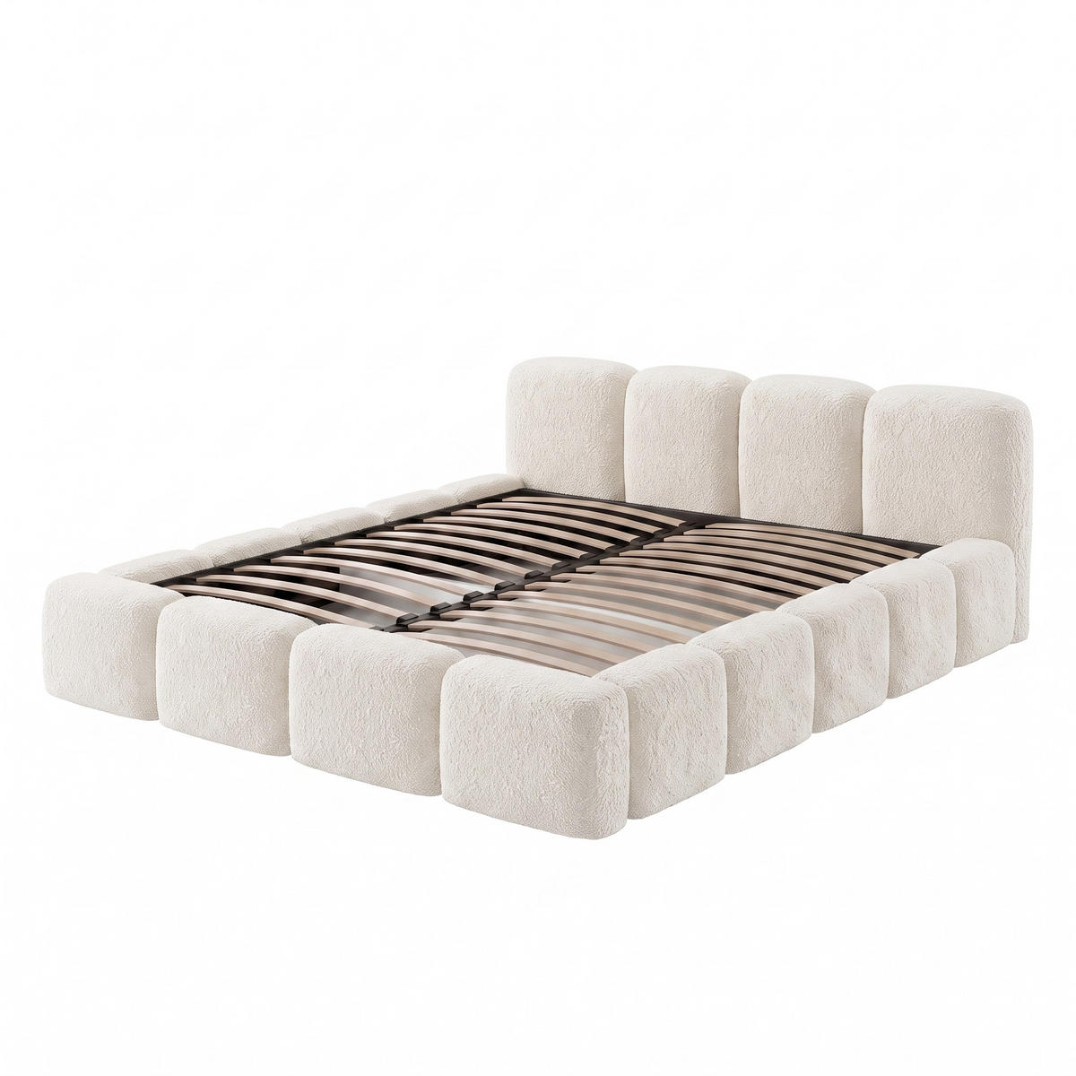 POLSTERBETT SUENO 180x200 cm in Creme, gepolstertes Kopfteil, Metalllattenrost, Bettkasten, Bouclé-Stoff - Creme/Naturfarben, Holz/Textil (180/200cm) - Muffo