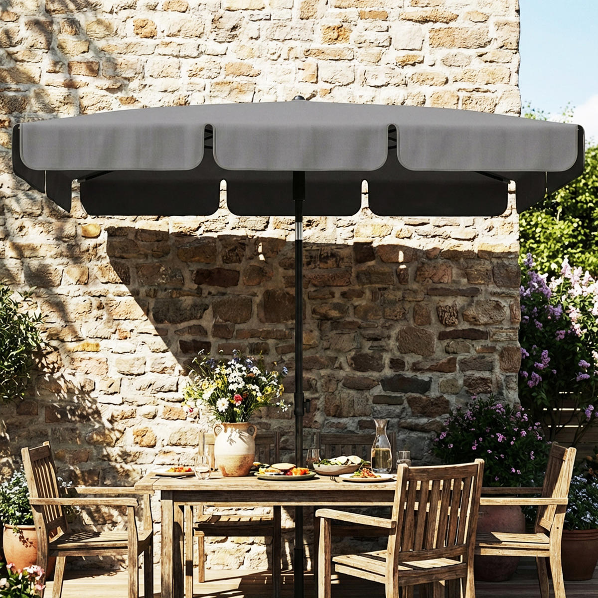 SONNENSCHIRM Metall Polyester Dunkelgrau - Dunkelgrau, Metall (122/183cm) - Outsunny