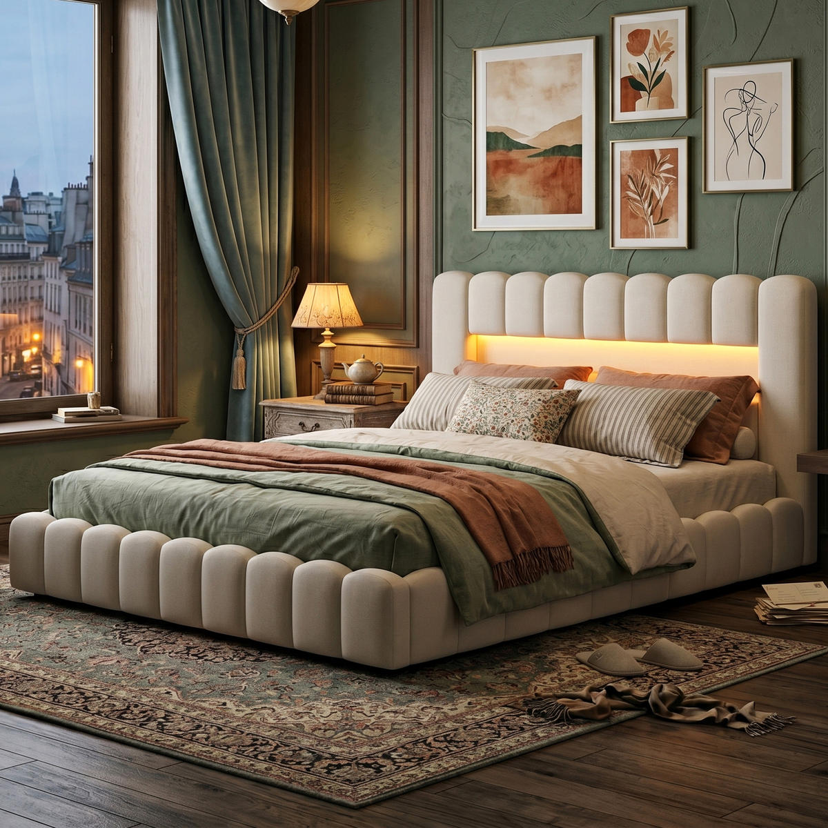 POLSTERBETT Modern 180/200 cm mit Bettkasten LED & USB Leinenoptik Beige - Beige, Textil (180/200cm) - Creahappy