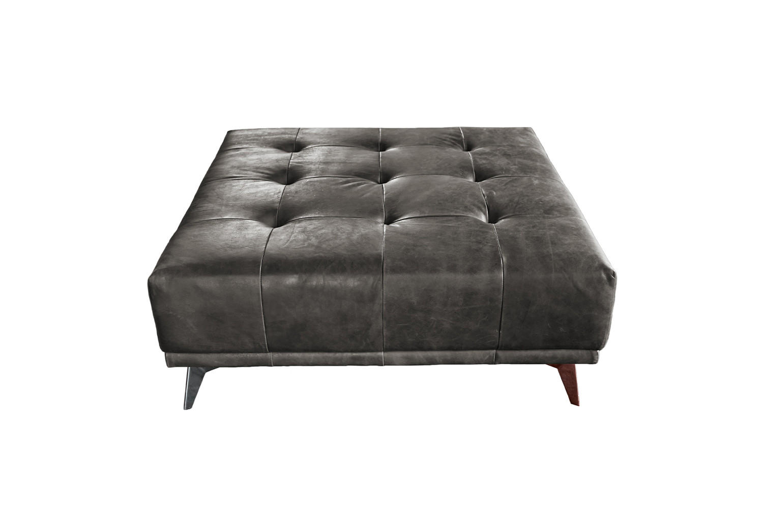 HOCKER WIOLO Grau Leder - Silberfarben/Grau, Leder (110/42/110cm) - KAWOLA