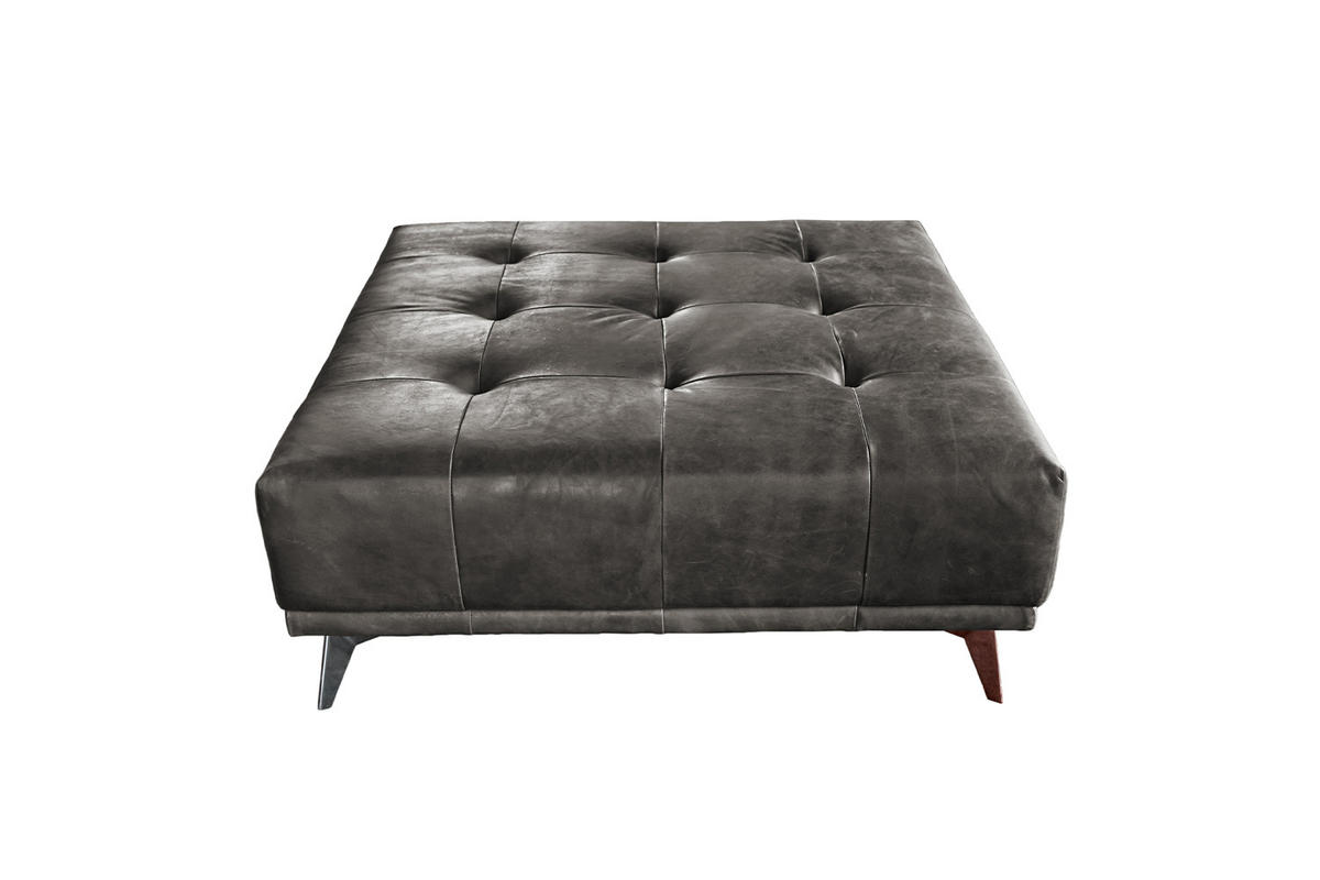HOCKER WIOLO Grau Leder - Silberfarben/Grau, Leder (110/42/110cm) - KAWOLA