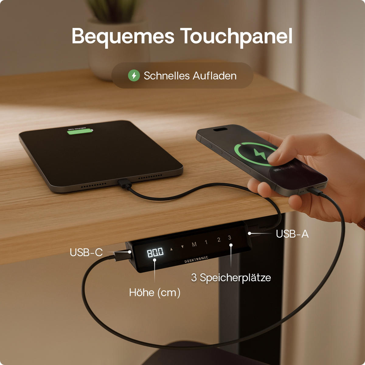 SCHREIBTISCH Elektrisch Höhenverstellbarer HomeOne 140x70cm Schwarz/Eiche mit Memory-Funktion, Anti-Kollisions Technologie - Eichefarben/Schwarz, Holzwerkstoff (70/140/72cm) - Desktronic