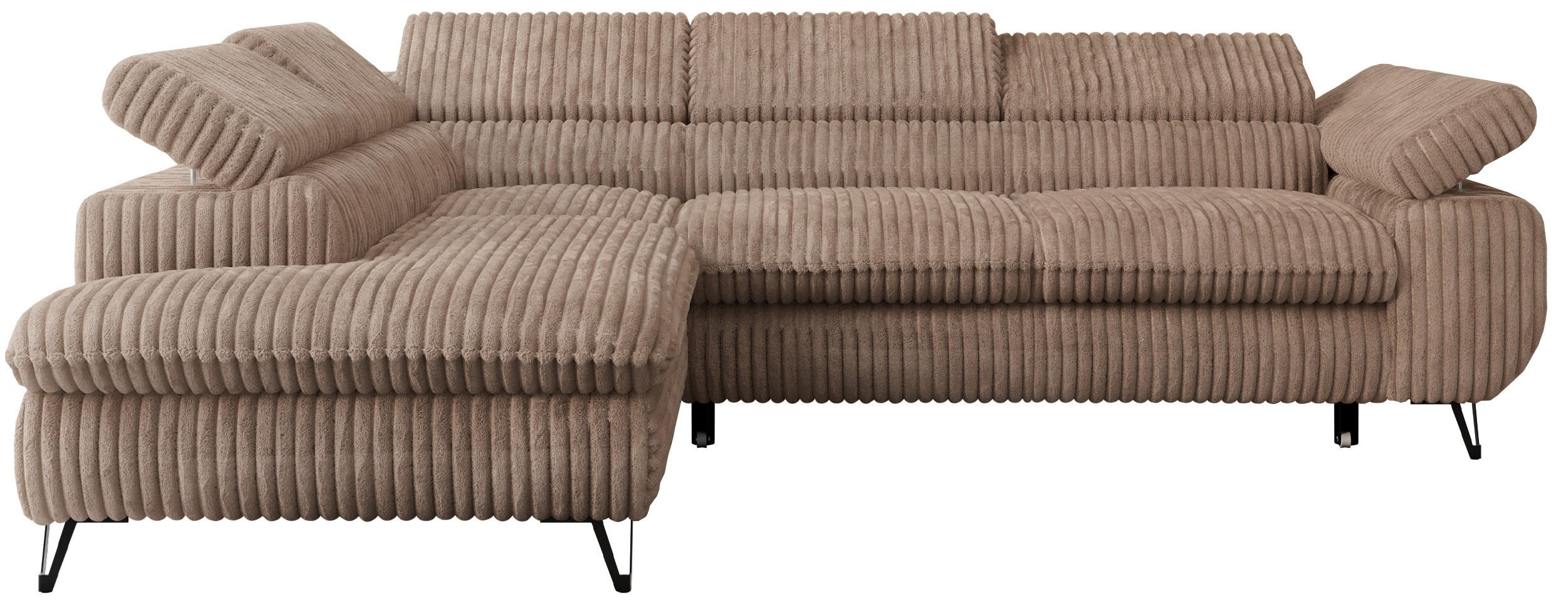 ECKSOFA PETER L Braun Cord - Links Seite - Schwarz/Braun, Textil/Metall (208/273cm) - MKS