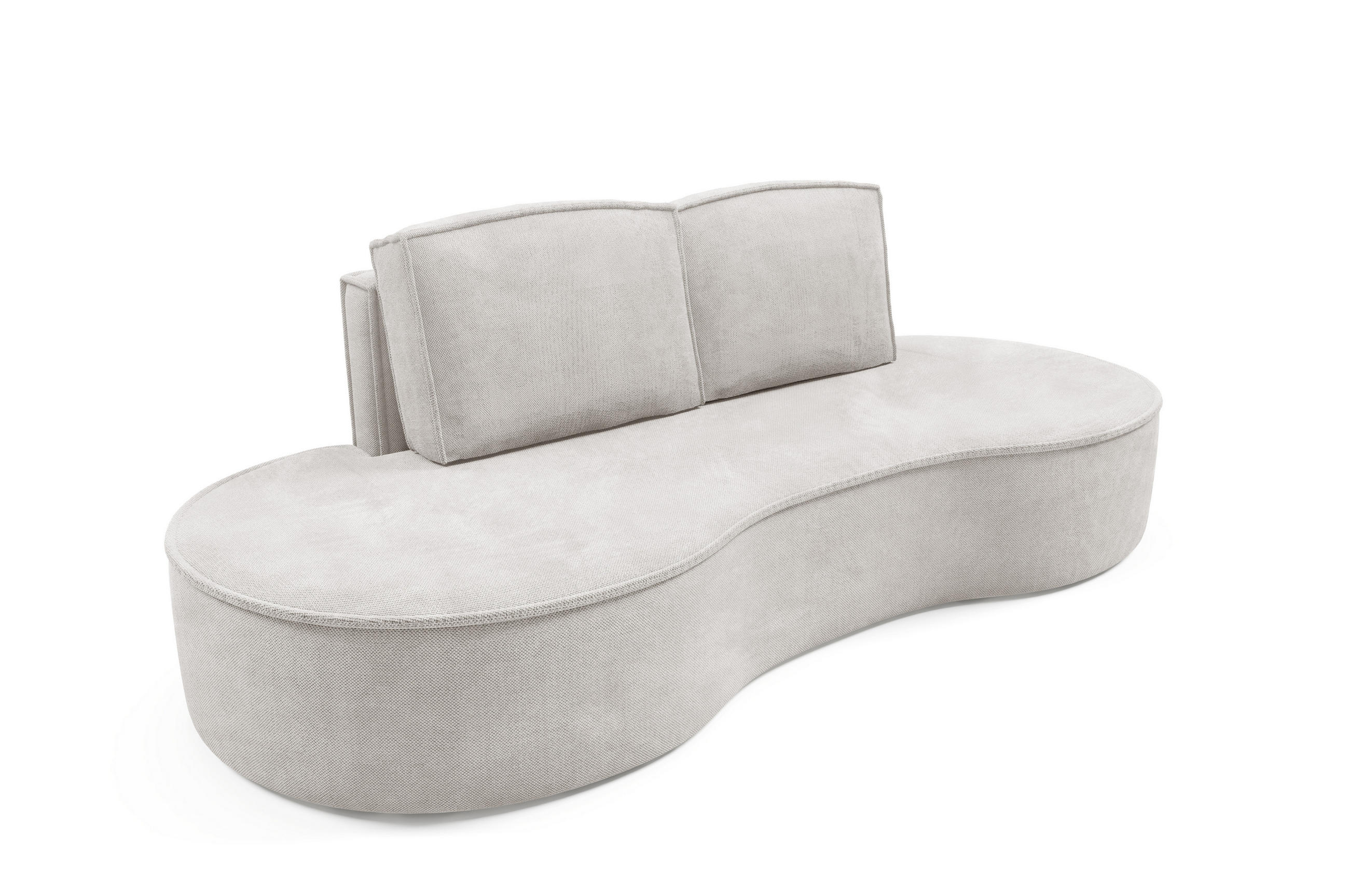 SOFA Molly – Freistehendes halbrundes Designsofa mit zwei eleganten, abnehmbaren RückenKissen, Curio Stoff, Größe: 234x101x88 cm, Weiß - Creme, Holz/Textil (234/88/101cm) - DomoHome