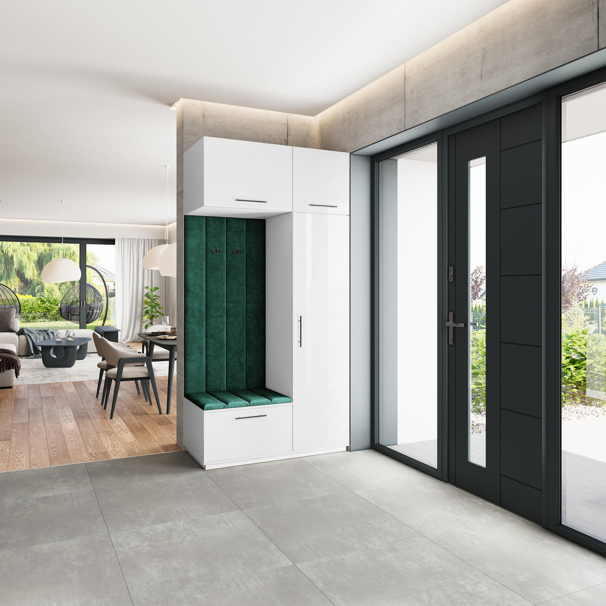 GARDEROBENSCHRANK REMA 120/240/60 cm Modern Garderobe-Set Weiß - Weiß/Grün, Holzwerkstoff (120/240/60cm) - MASSENO