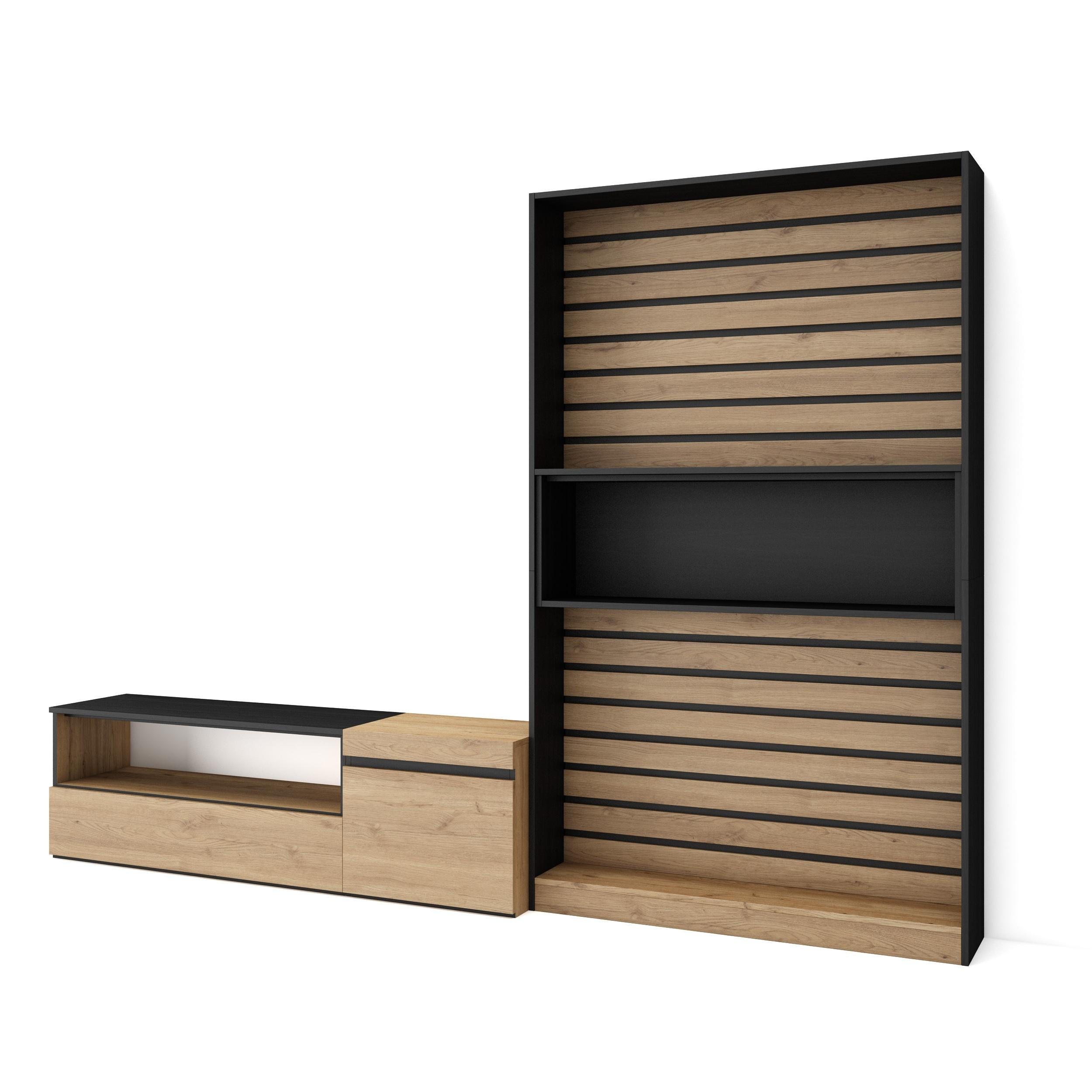 Skraut Home Wohnwand Eiche 260x186x35 cm