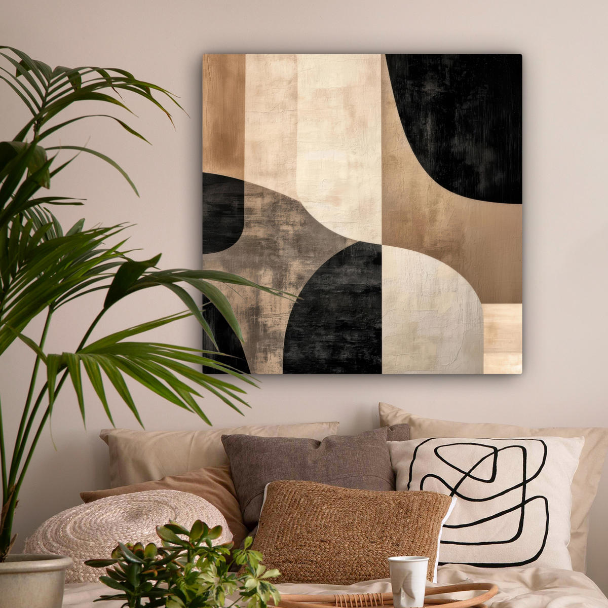 LEINWANDBILD Abstrakt - Flugzeuge - Schwarz - Rund Deko Groß 90x90 cm - Beige, Textil (90/90cm) - MuchoWow