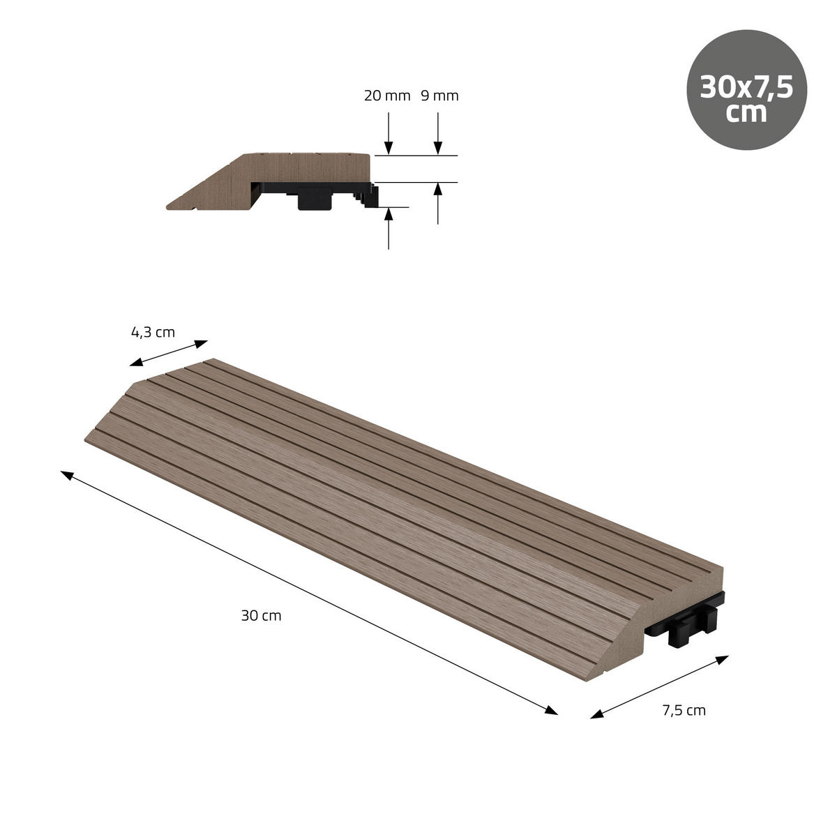 ABSCHLUSSLEISTE WPC gerade Dunkelbraun - Dunkelbraun, Holzwerkstoff (30/2/7.5cm) - ML-DESIGN
