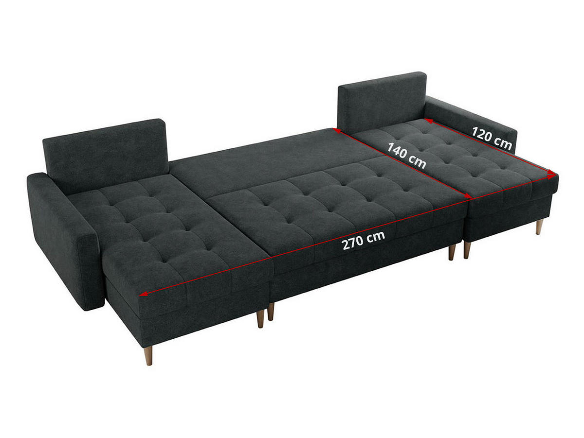 WOHNLANDSCHAFT Colin U Struktur Dunkelgrau - Dunkelgrau/Braun, Holz/Textil (290/75/140cm) - MKS